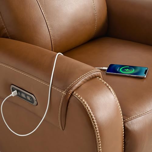 Image of CHITA Genuine Leather Power Recliner Sofa, Loveseat with Console, Saddle