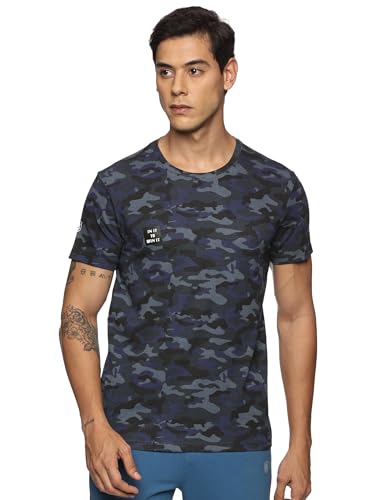 Image of DOMIN8 Men's Regular Fit T-Shirt (DOM8-AW-M-TS-21-BE-M Blue Printed Camouflage