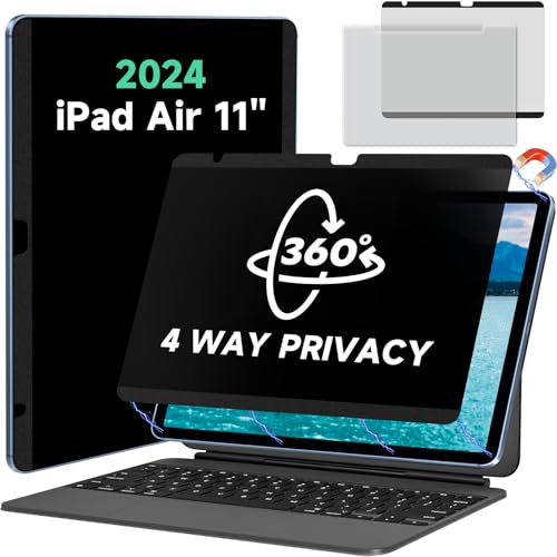 Image of Magnetic 360 Privacy Screen for iPad Air 11 inch M2 /M3 /M4 (6 /7 /8th Gen,2024 /2025 /2026) Case Friendly Blue light Blocker Anti-glare Eye Strain Filter, Removable Anti Spy Film Support Apple Pencil