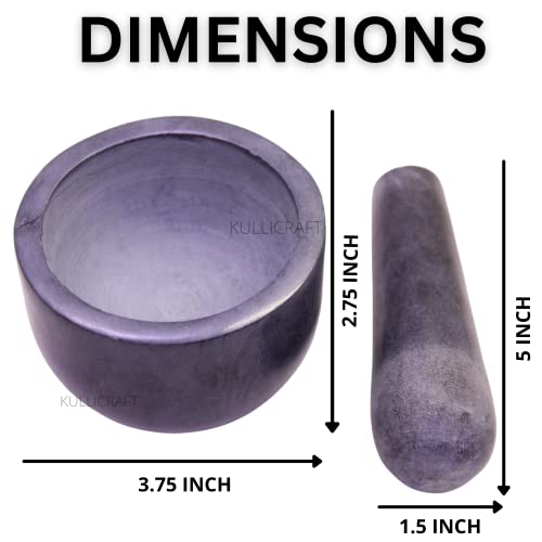Kc Kullicraft Marble Stone Mortar And Pestle, For Grind Spices, Powder Pesto, Mash Herbs, Crush Pills, Regular Size (3.75"X2.75" Mortar, 5" X1.5" Pestle, Grey) #TOP3