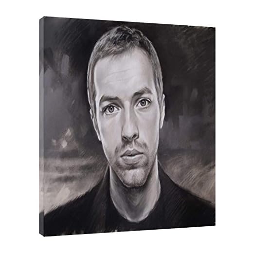 Chris Martin ritad med kol mjukt pastelltryck på inramad duk 50 x 30 cm – 38 mm djup