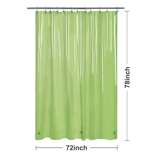 Image of Barossa Design Clear Green Long Shower Curtain Liner 78 inch Height - 3 Magnets & Waterproof Lightweight PEVA Shower Liner for Bath Tub, PVC Free, Metal Grommets, Clear Green, 72x78