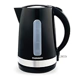 THOMSON Wasserkocher 1,7 Liter Fassungsvermögen, elektrischer Heißwasserkocher mit Kalkfilter (Anti-Kalk), automatische Stopp-Funktion & ohne Kabel am Behälter, schwarz