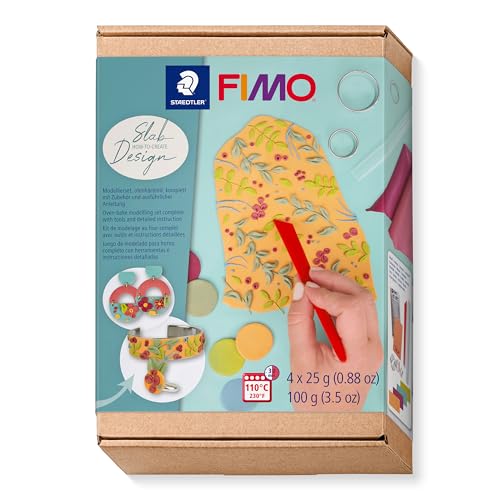 STAEDTLER FIMO - Set de création - 4 pains pâte à modeler 25 Grammes + 3 cutters, 2 accessoires de modelage & instructions