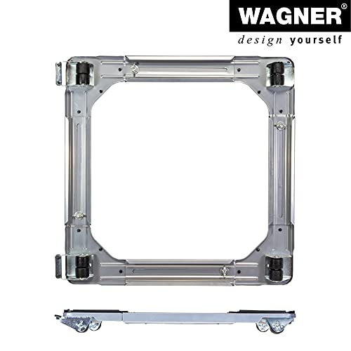 WAGNER Transportroller Transporthilfe I Industriestahl 46-66 x 5 cm, Tragkraft 220 kg I größenverstellbare ausziehbare Ladefläche I Umzug von Waschmaschine, Trockner, Herd I Möbelroller mit Bremsen