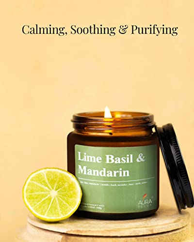 Image of AuraDecor Scented Jar Candle | Handpoured Soy Wax Candle with Long Lasting Burn Time | Premium Amber Jar Aromatherapy Candle | Ideal Gift for Home & Decor (Large, Lime Basil & Mandarin)