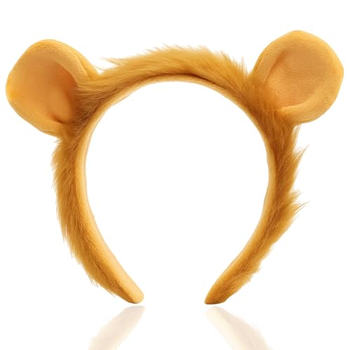 JazSwirl Lion Ears Headband Brown Plush Lion Headband Soft Animal Ear Headbands 15x20cm Furry Lion Ears for Party Events