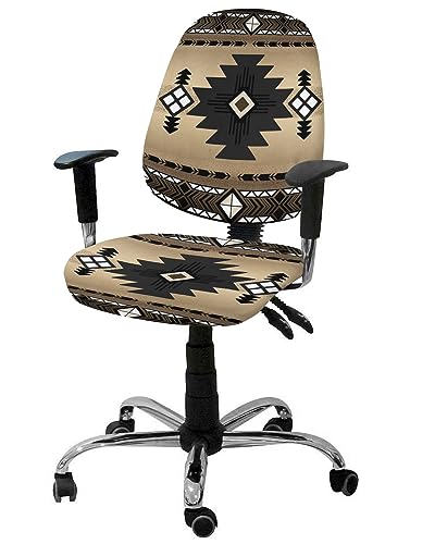 Double Love OFFICE CHAIR COVERS STRETCHABLE 3 PIECE Southwest 2 Pieces Computer Office Chair Covers Set, Stretchable Desk Rotating Chair Seat Cushion Slipcover Back Covers, Decorative Protectors Cover Western Native American Indian Tribal Ethnic Boho cover
