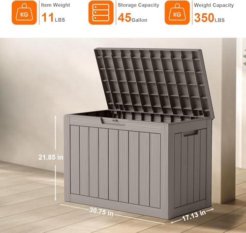 Image of 45 Gallon Waterproof Resin Deck Box, UV Resistant Outdoor Storage for Garden, Patio, Porch, Delivery(Grey,45 Gallon)