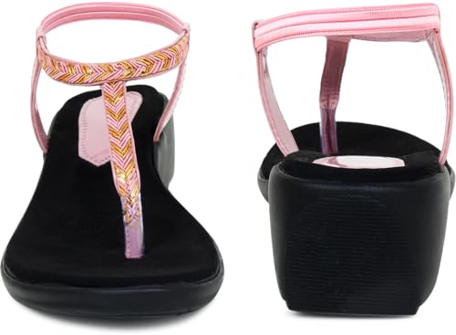 Image of Action Women's Suede Ankle Strap Sandals| Black with Gold Chevron Pattern| Stiletto Heel Black