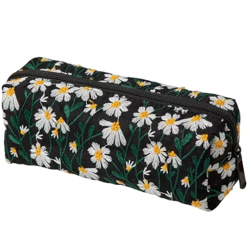 Image of Carry bloom Pencil Pouch Cute Pencil Case for Girls Aesthetic Pencil Bag with Zipper Pen Cases School Supplies Makeup Bag (5 floral daisy)