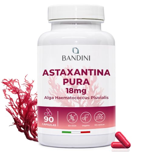 Bandini® Pure Astaxanthin 18 mg por cápsula | 90 cápsulas - 3 meses de suministro | Potente antioxidante natural del alga Haematococcus Pluvialis - Astaxantina natural, sin estearato de magnesio
