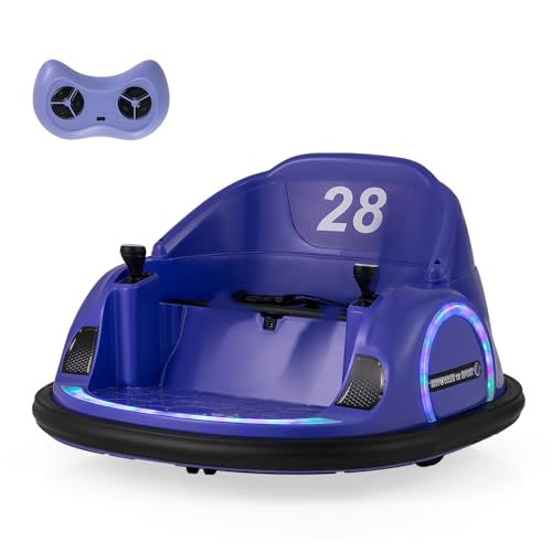GYMAX Kids Ride on Bumper Car 6V/12V Electric Waltzer Car with Remote Control Dual Joysticks Music & Lights 360 Rotation Spin Toy Vehicle for 18+ Months Old (Purple 6V: 66.5x64.5x39cm)