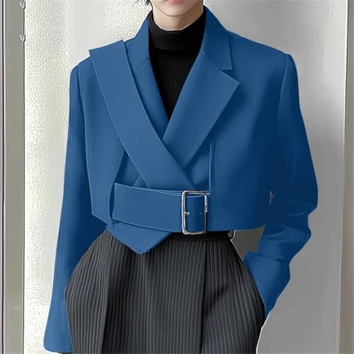 Men's Design Cropped Casual Blazer Full Sleeve Regular Length Hidden Breast Knit Fabric Loose Fit Solid Coat3