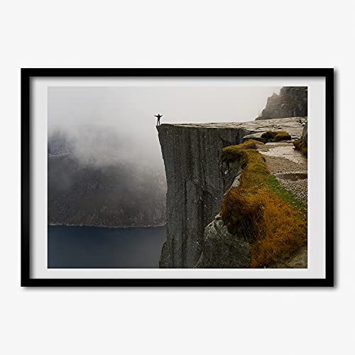 Cadre photo 70x50 cm en bois MDF Tulup avec affiche de falaise norvégienne