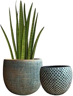 Ceramic Green Gold Plant Pot Set 2-17 and 14cm Teal Gold Indoor Planters Cement Outdoor Flower Pots