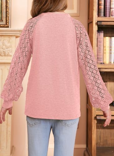 Image of blibean Girls Fall Long Sleeve Shirts Casual Lace Tops Size 6-15 Years