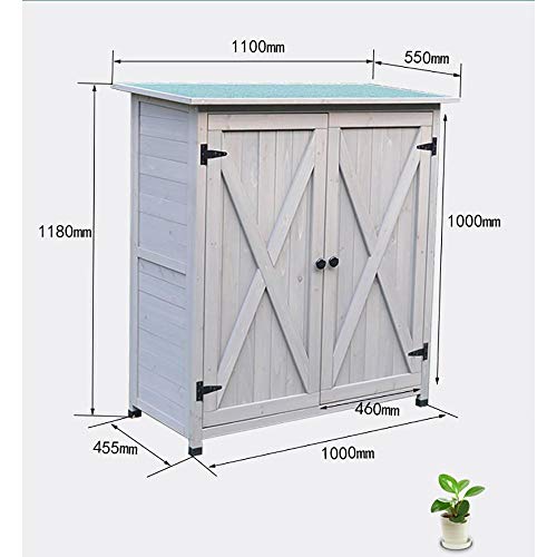 Bels Gartenschrank FüR Den AußEnbereich Holz, DoppeltüR Balkonschrank 3 Etagen Garten Schuppen Schrank(Grau,110 * 118… – Bild 3