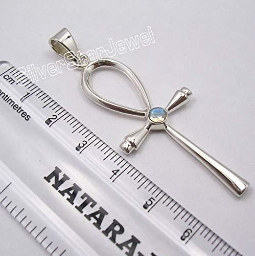 925 Solid Silver 4 x 4 mm Rainbow Moonstone Pendant 2.3" Art Jewelry Christmas Day Theme