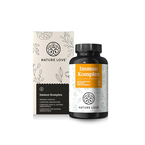 NATURE LOVE® Immun Komplex - 120 Kapseln - mit Echinacea-Extrakt, Vitamin C & D, Zink, Selen und Histidin - Immunsystem unterstützen* - hochdosiert, laborgeprüft und in Deutschland hergestellt