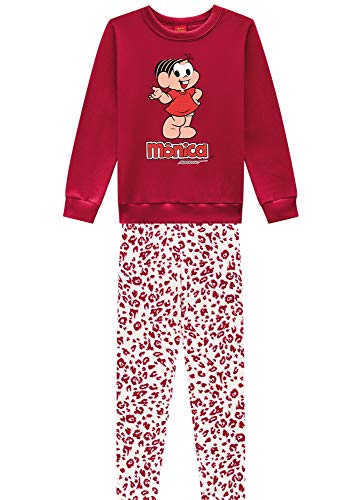 Conjunto Blusão e Calça Legging Turma da Mônica, Brandili, Meninas, Bordô, 10