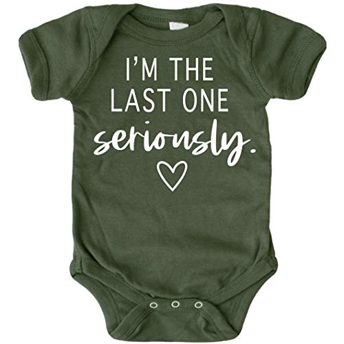 Funny Pregnancy Reveal I m The Last One Seriously Bodysuits for Baby Girls and Boys Take Home Outfits White on Military Green Bodysuit Newborn