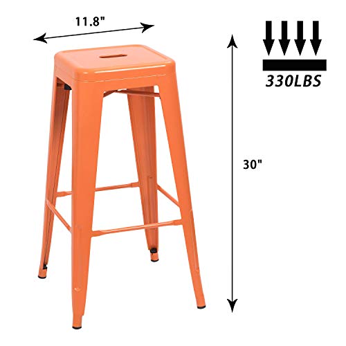 Image of Devoko Metal Bar Stools 30 inch Indoor Outdoor Stackable Barstools Modern Style Industrial Vintage Counter Bar Stools Set of 4 (30 inch, Orange)