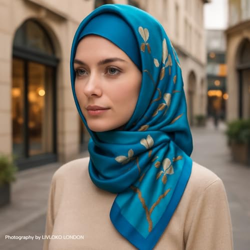 LONDON Gift Box Womens Silky Satin Scarf, Ladies Large Lightweight Smooth Shawl & Wrap for Women UK, Chiffon Head Hair Hijab, Neck Twilly, Wedding Scarves Collection for Young or Older Women