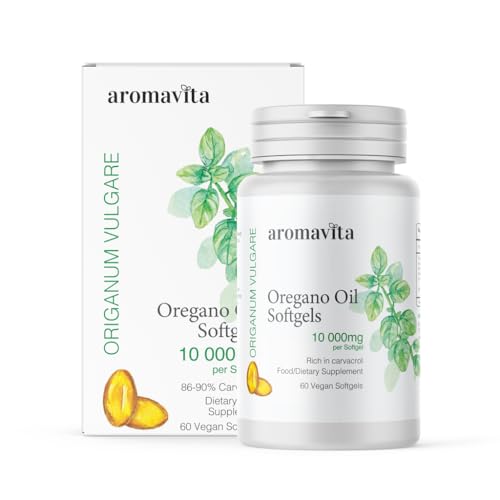 AROMAVITA Oregano Oil Capsules -1500 mg – Extra Strength 86–90% Natural Carvacrol – Possibly The Most Potent Oregano Capsule – Immune Support, Digestive & Candida Cleanse-60 Softgels