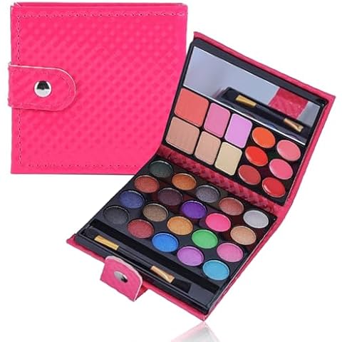Portable Real Kids Makeup Kit for Girls Washable Children's Play Makeup Set with Brush Teens Makeup Pallete Gift Set in Halloween Birthday Party(32 color Red) Cover