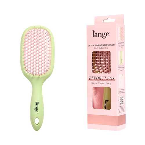 LANGE HAIR Detangling Vented Brush | Flexible Bristles for Wet or Dry Hair | Gentle Glide to Reduce Breakage | Ergonomic Shower Brush | Great for All Hair Types & Sensitive Scalps (Green)