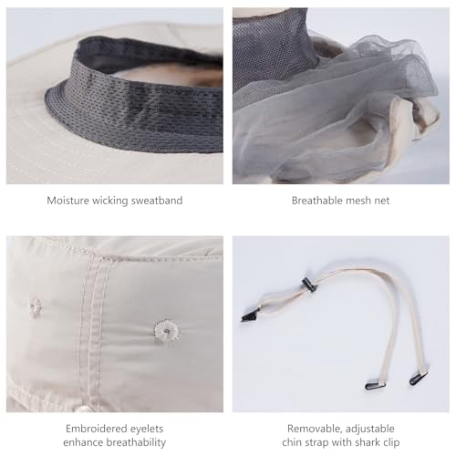 Image of BASSDASH UPF 50+ Mosquito Sun Hat with Hidden Head Net and Neck Flap for Men Women Outdoor Fishing Hiking Camping