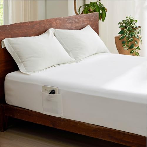 Image of Bedsure 100% Cotton Fitted Sheet Queen Size - Cotton Percale Bed Sheet, Crisp Soft & Breathable, Prewashed Process Design, Single-Side Storage Pocket (White, 60x80+16 Inches, 1 Piece)