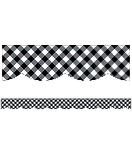 Schoolgirl Style Black and White Gingham Bulletin Board Borders, Woodland Whimsy Classroom Decorations, 39 Feet