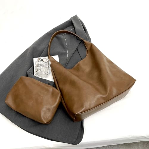 Slouchy Hobo Bag for Women Work Tote Bag Leather Shoulder Bag Brown Purse Handbag Carryall Work Bags 7