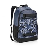 Mochila Camuflada 18” 24L em Poliéster com Dois Compartimentos Bolsos Laterais e Porta Skate (Azul)