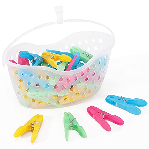 Vinsani Plastic Clothes Peg Basket 36 Piece Set Multicoloured - Strong Grip and Windproof Laundry Pegs Quality Non-Slip Clothes Pins for Home and Garden