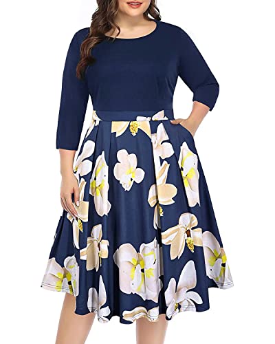Plus Size Wrap Dresses Wedding Guest Semi Formal with Pockets Midi Casual...