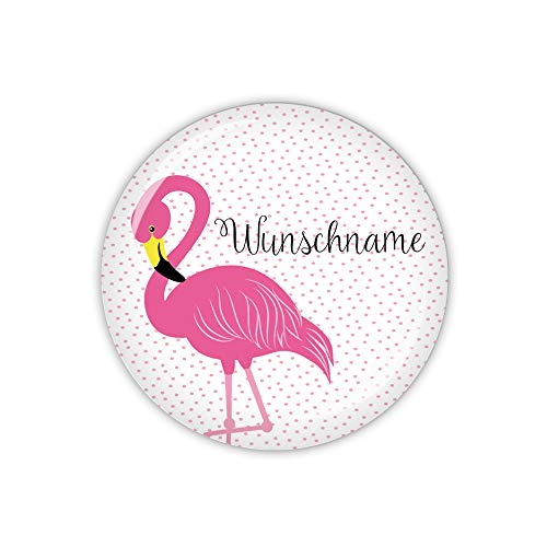 lijelove® FLAMINGO mit Wunschname - als Button, Magnet, Taschenspiegel oder Flaschenöffner erhältlich (Art. MD02-04)
