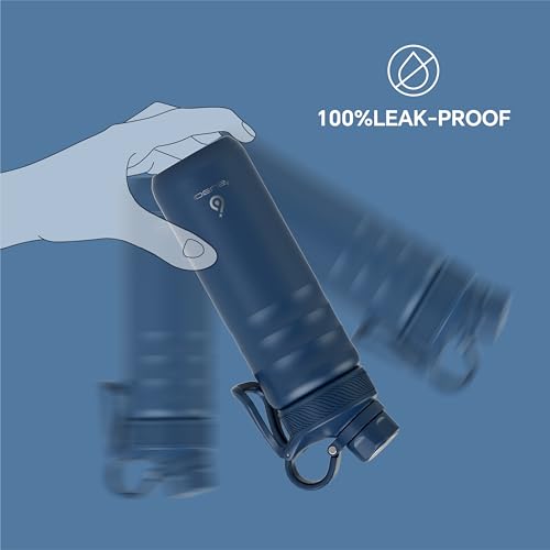 Image of IDEUS Vacuum Insulated Water Bottle 710ml /24oz, Leak-Proof Stainless Steel Water Bottle, Double Wall Flask, Metal Sports Canteen with 2 Lids