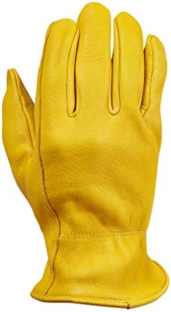 Saranac Hunter Premium Deerskin Gloves, Gold, Medium - Unlined Full Grain Leather Work Gloves with Ergonomic Design, Reinforced Index Finger - Soft Leather Gloves - Premium Men’s Leather Goods