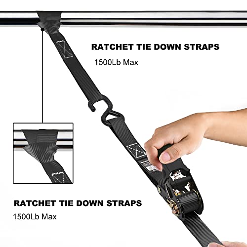 Stay There Ratchet Tie Down Straps 1'' X15', Ratchet Straps With S Hook - 1760Lb Break Strength For Securing Motorcycle, Kayak, Truck, Trailer And Boat Lawn Equipment, Bouns 4 Soft Loops（Black） #TOP4