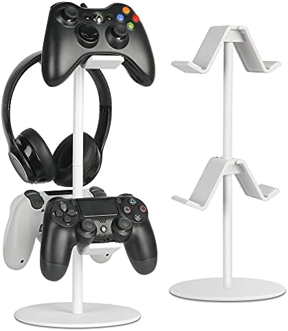 Controller Holder, Game Controller Stand Holder Storage Organizer Gamepad with Multiple Adjustable Height Direction Brackets Fit for Xbox ONE 360 Switch PS4 STEAM PC Nintendo Headset Stander White