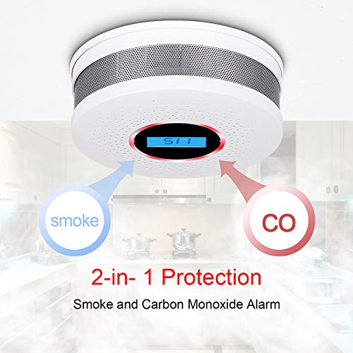 Smoke and Carbon Monoxide Detector Combo - with Voice Warning and LCD Display (AA Battery Not Include) CO Smoke Alarm Detector - 2 Pack