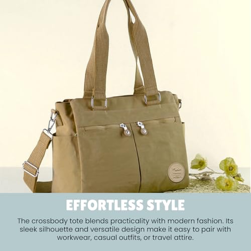 Image of MOCA Womens Casual Nylon Water Resistant Crossbody Tote Sling Handbag, Multi-Pocket Design with Adjustable Shoulder Straps for Work Travel Office, Everyday Use