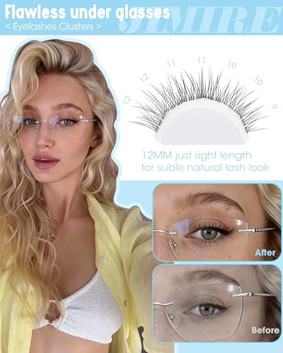 JIMIRE Self Adhesive Eyelashes Natural Pre Glued Lash Clusters No Glue Needed Press on Lashes Wispy Reusable Self Adhesive Cluster Lashes Eyelash Clusters Easy to Apply 9-12MM