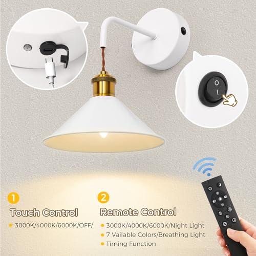 Image of DORESshop Battery Operated Wall Sconce Set of 2, 10000mAh Gold & White Wireless Rechargeable Wall Lights, Hanging Wire Wall Sconce, 9 Adjustable Sconces Wall Decor for Bedroom Living Room Hallway