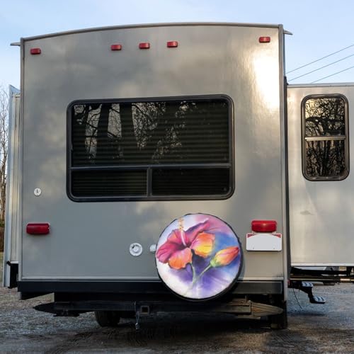 Image of Delerain Spare Tire Cover Colorful Hibiscus Flower Wheel Covers Waterproof Dust-Proof UV Sun Universal Fit for Jeep Trailer RV SUV Truck and Many Vehicle (17 Inch for Diameter 31 inch-33 inch)