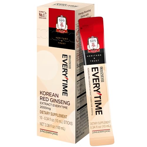 JUNG KWAN JANG Everytime Korean Red Ginseng Extract 2,000mg - Liquid Stick Supplements with Propolis & Adaptogen - Energy Boost & Immune Support, Natural & Healthy Energy Drinks (10 Sticks)