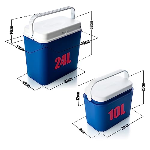 Foto von BigDean Kühlbox 2er Set 24 L groß + 10 L klein blau/weiß - Bis zu 14 Std. Kühlung - Outdoor Kühltasche Isolierbox Thermobox für unterwegs - Made in Europe